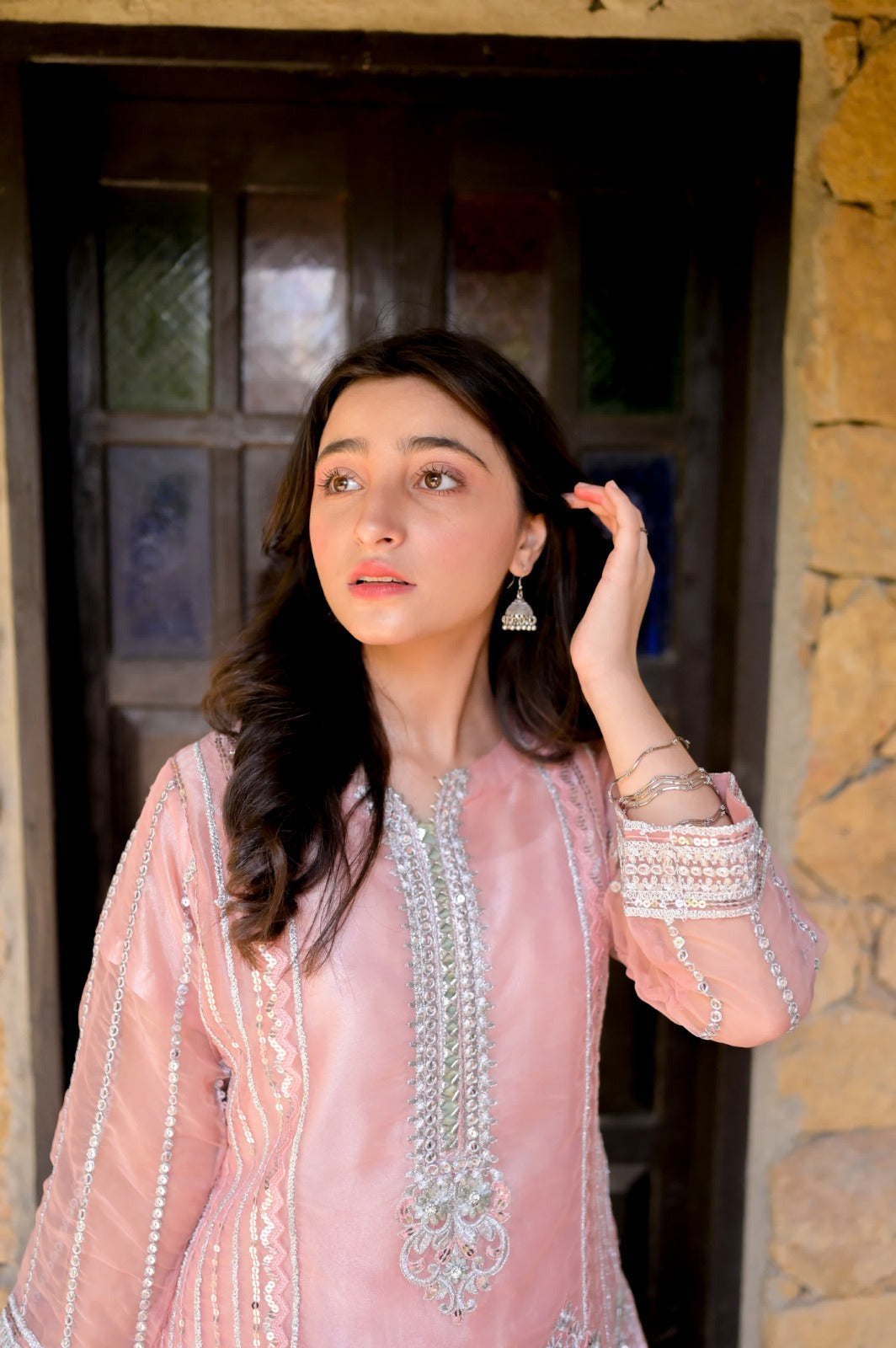 LC-A-445 | Formal 3 Pcs Suit | T-Pink | Double Zari Organza