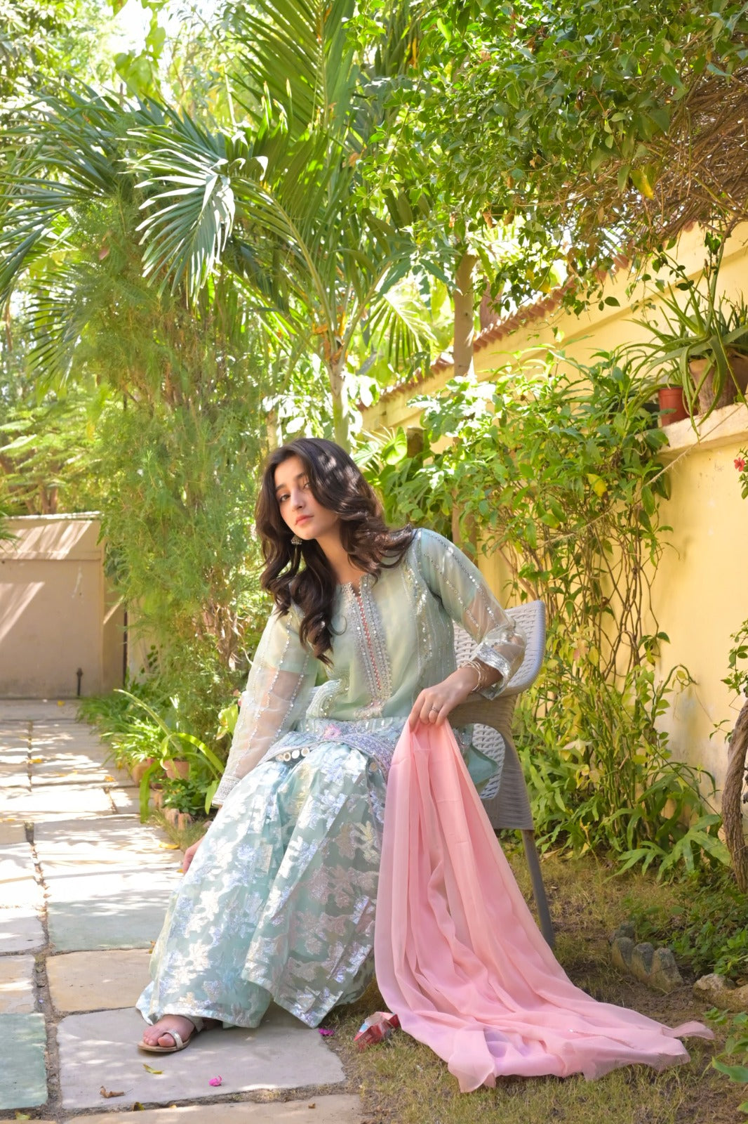 LC-A-445 | Formal 3 Pcs Suit | Sea-Green | Double Zari Organza
