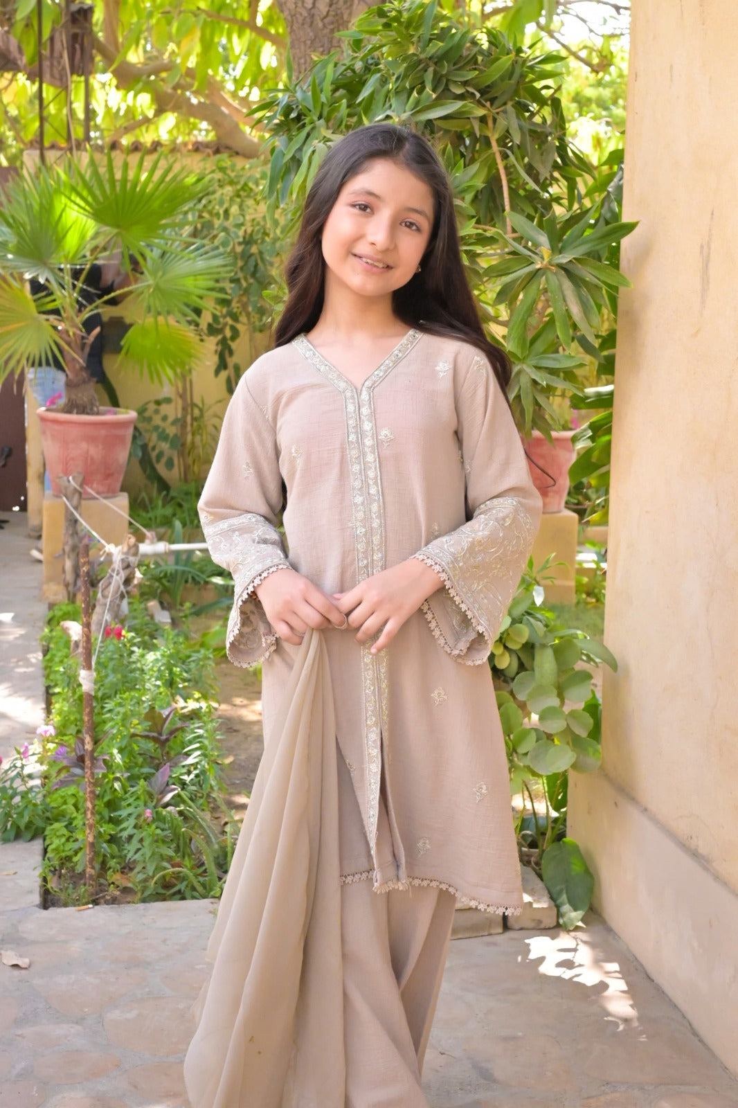 LC - 3121 | Casual 3 Pcs suit | Beige | Cotton Khaddar
