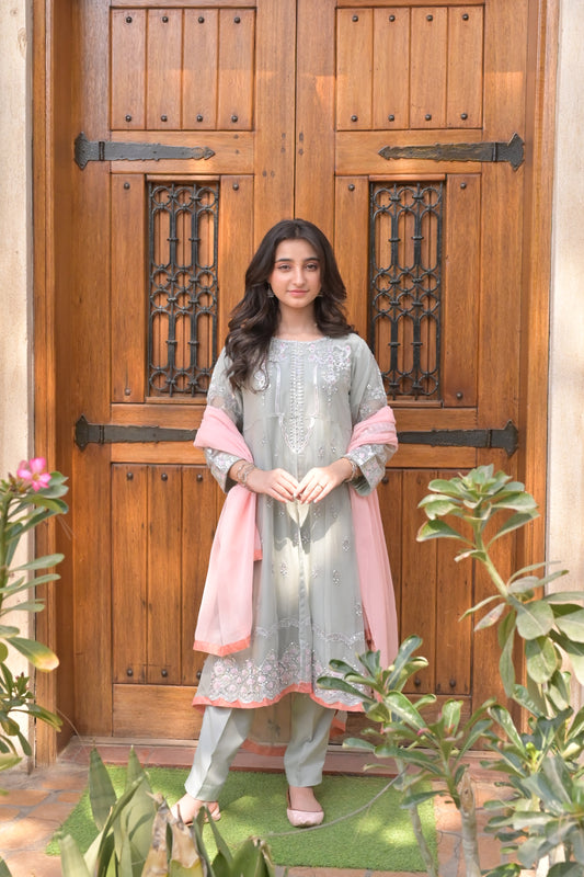 LC-A-403 | Formal 3 Pcs suit | Pistachio| Basic [Weightless] Chiffon