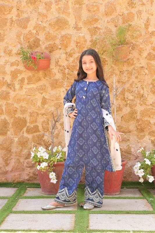 LC-A-510 | Formal 3pc Suit | Navy Blue | Bamboo Chiffon