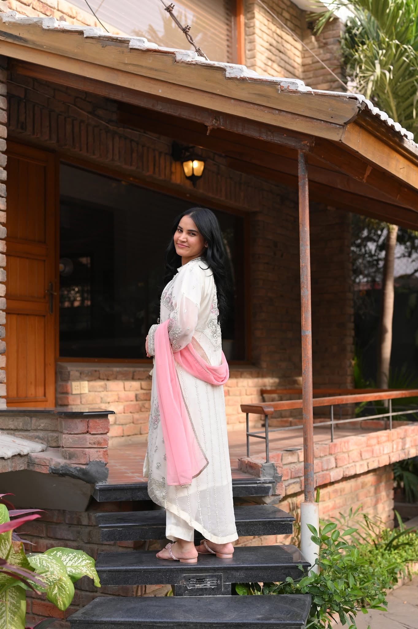 LC-5008 | Formal 3 Pcs Suit | Off-White & Pink | Basic [WeightLess] Crinkle