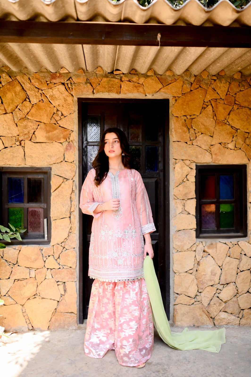 LC-A-445 | Formal 3 Pcs Suit | T-Pink | Double Zari Organza