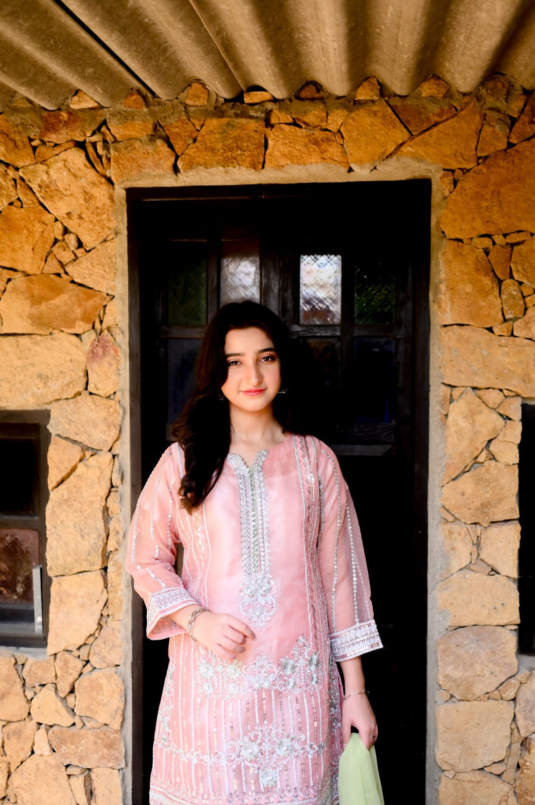 LC-A-445 | Formal 3 Pcs Suit | T-Pink | Double Zari Organza