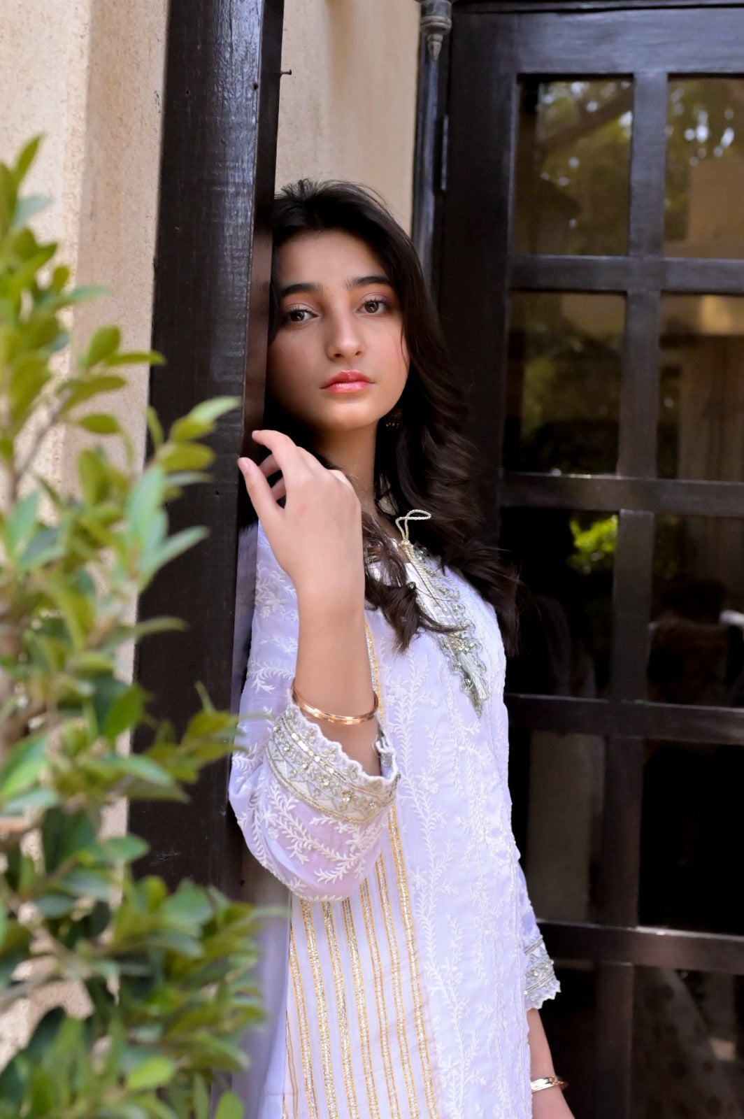 LC-A-508  | White & Gold | Formal 3 Pcs Suit | Basic [Weightless] Chiffon