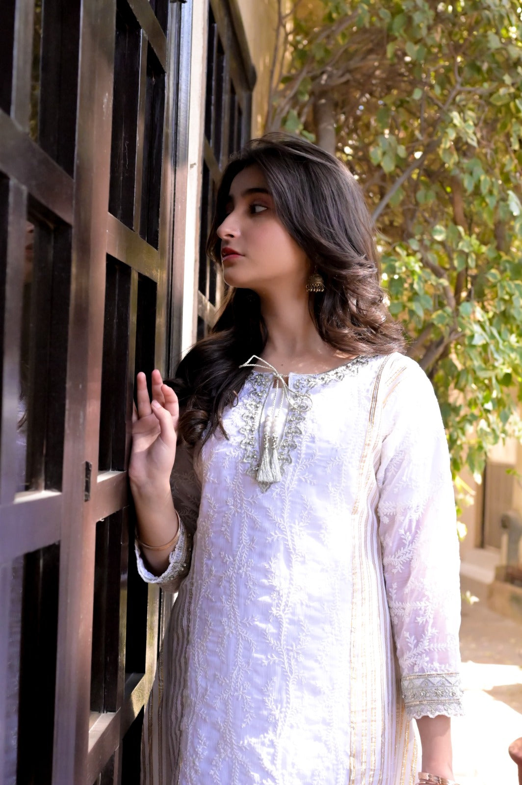 LC-A-508  | White & Gold | Formal 3 Pcs Suit | Basic [Weightless] Chiffon
