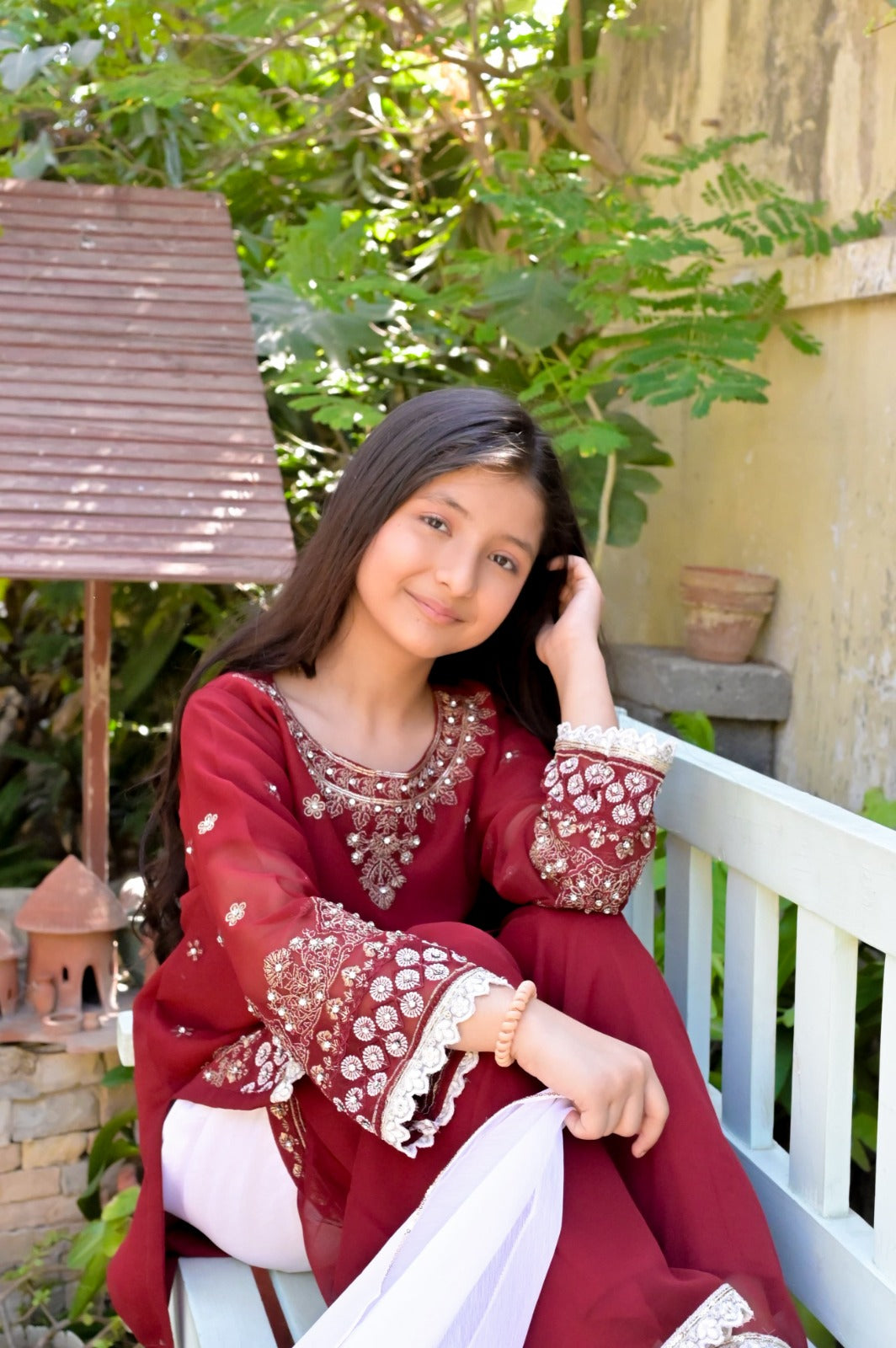LC-A-515 | Mehroon & White | Formal 3 Pcs Suit | Basic [Weightless] Chiffon