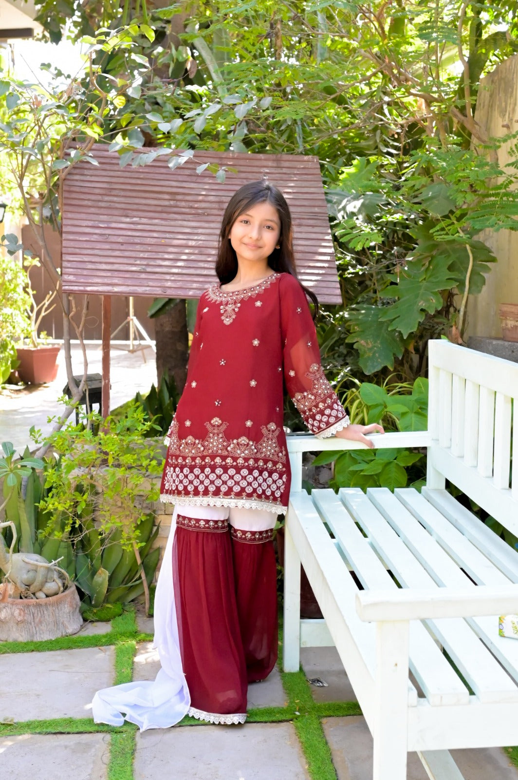 LC-A-515 | Mehroon & White | Formal 3 Pcs Suit | Basic [Weightless] Chiffon