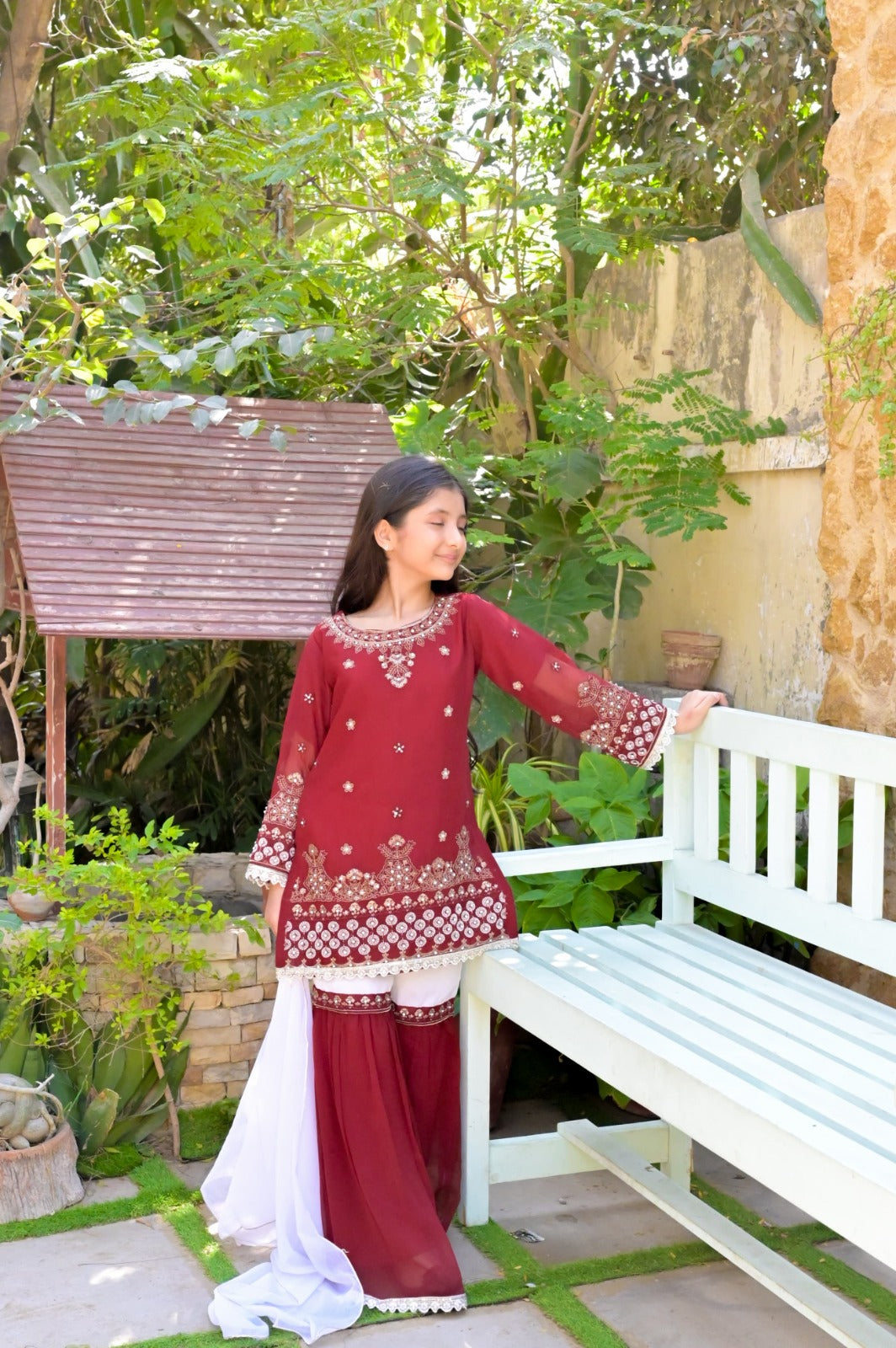 LC-A-515 | Mehroon & White | Formal 3 Pcs Suit | Basic [Weightless] Chiffon