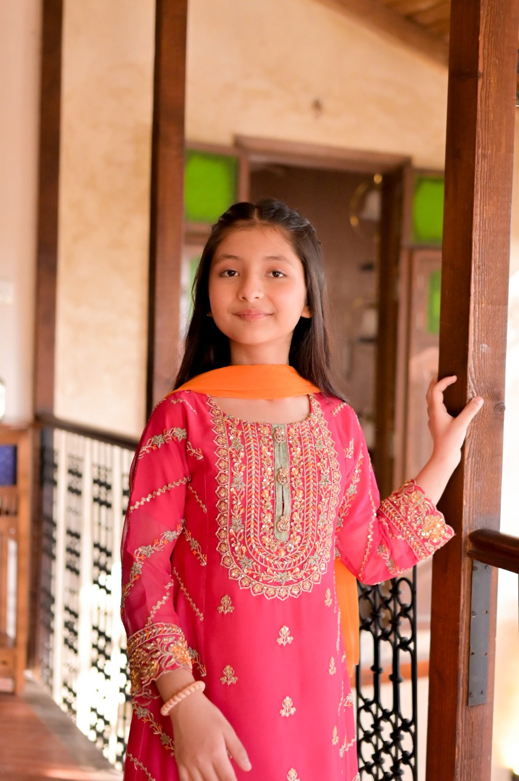 LC-A-520 | Formal 3 Pcs Suit | Pink & Pista Green | Basic [Weightless] Chiffon With Cotton Jamawaar