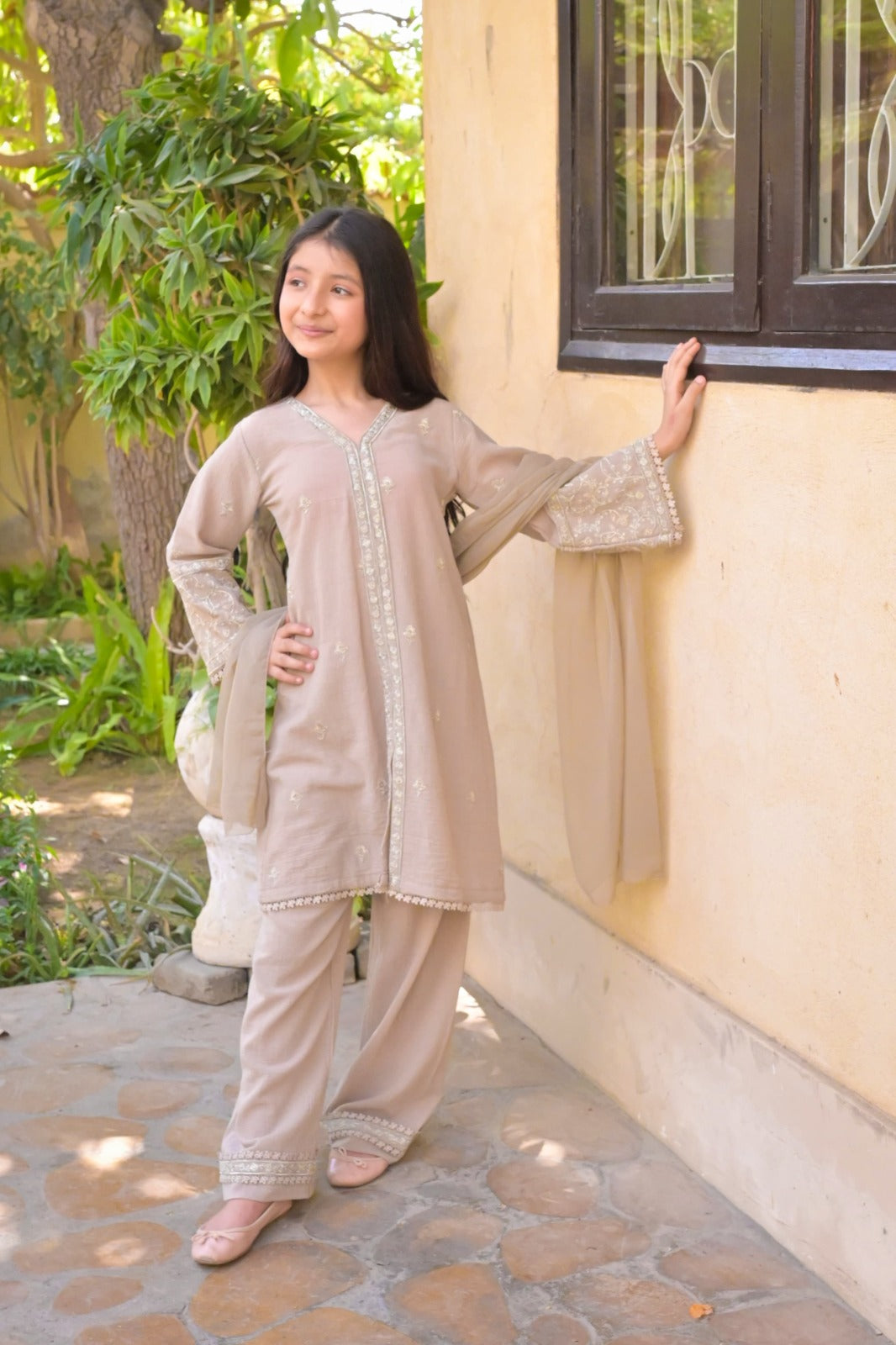 LC - 3121 | Casual 3 Pcs suit | Beige | Cotton Khaddar