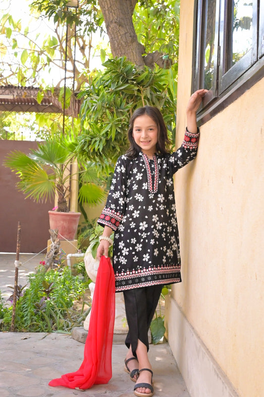 LC - 3112 | Charcoal Black | Casual 3 Pcs Suit | Cotton Lawn Printed