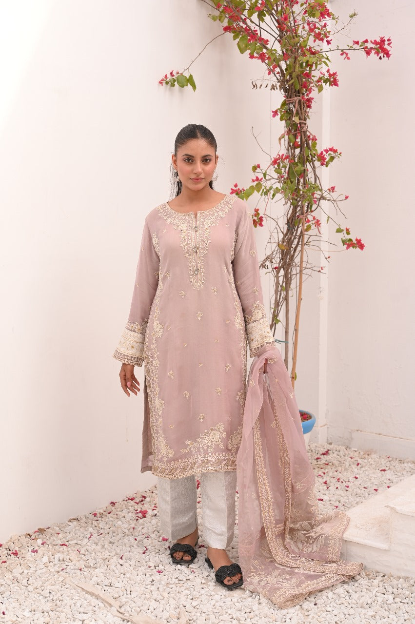 LC-5007 | Formal 3 Pcs Suit | Beige | Silk