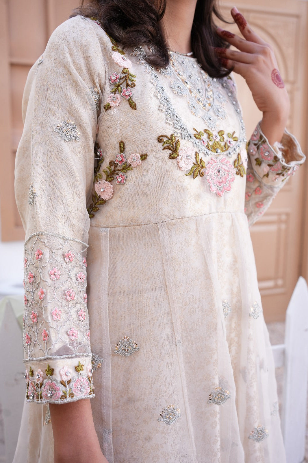 LC-A-493 | Off-white Color | Formal 3 Pcs Suit | Self-organza