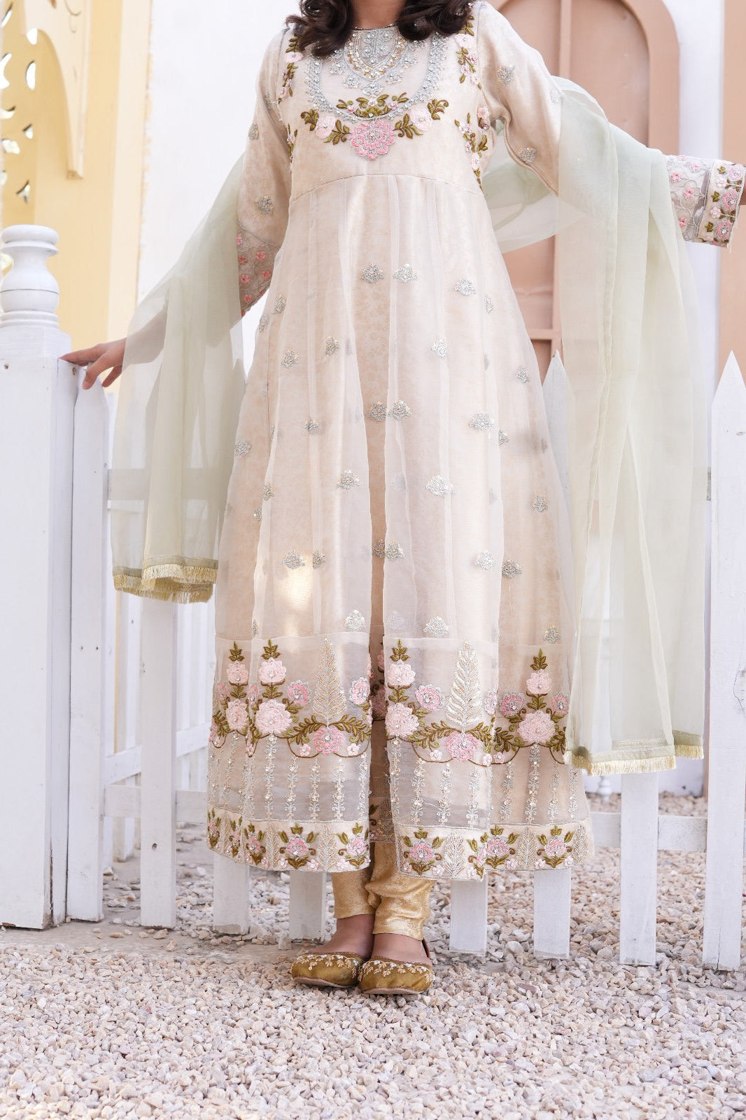 LC-A-493 | Off-white Color | Formal 3 Pcs Suit | Self-organza